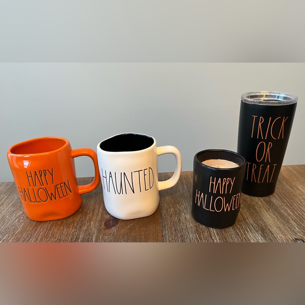 NEW RAE DUNN BUNDLE OF HALLOWEEN MUGS, PUMPKIN PIE CANDLE & TUMBLER